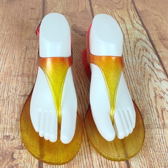 Jessica Simpson 6 Jelly Sandals Pink Yellow Ombre Glitter T-Strap Buckle Summer - Picture 9 of 14